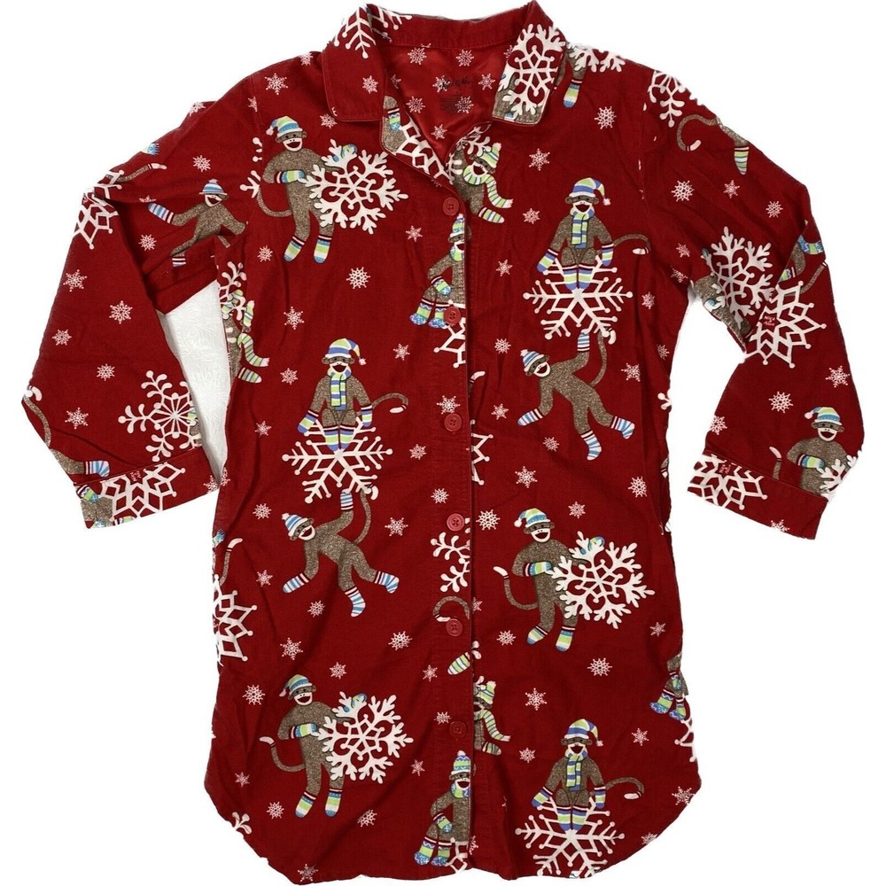 Nick & Nora Sz Medium Sock Monkey Sleep Shirt
